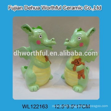 Fancy green dragon design ceramic money bank for kids